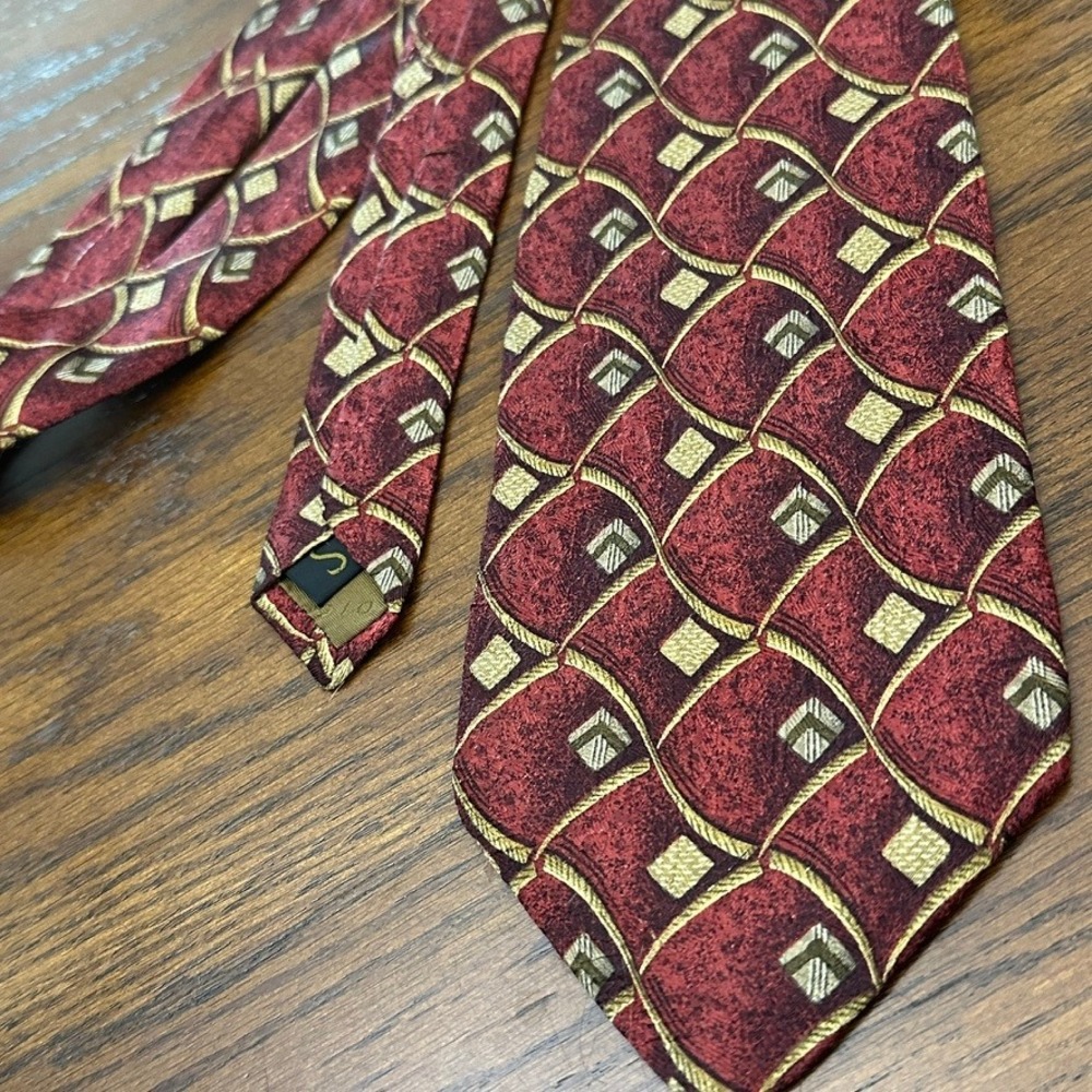 Vintage Robert Talbott Studio Silk Geometric Burgundy Gold Necktie Made in USA